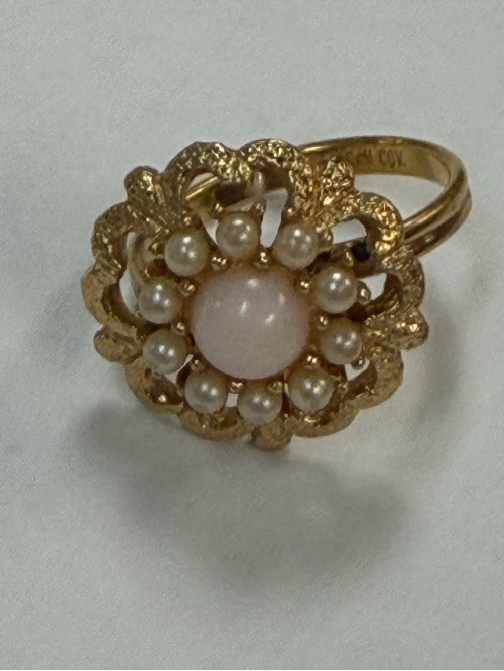 Vintage signed Sarah Coventry faux pearl cluster ring